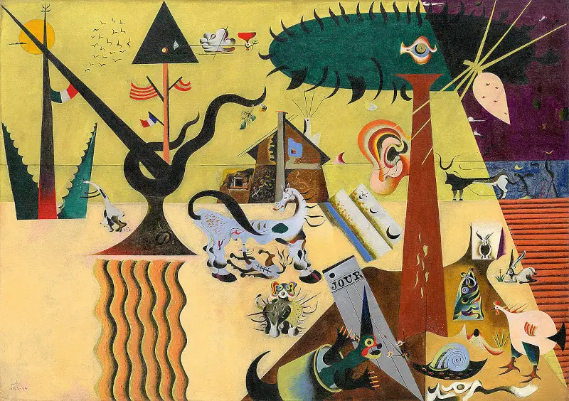 Das abstrakte Gemälde „Das bebaute Feld“ von Joan Miro